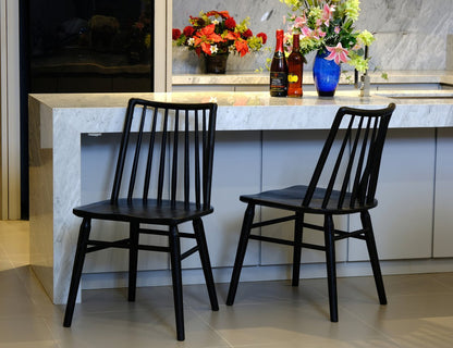 Riviera Solid Oak Dining Chair - Set of 2 (Black) - Cosy Abode