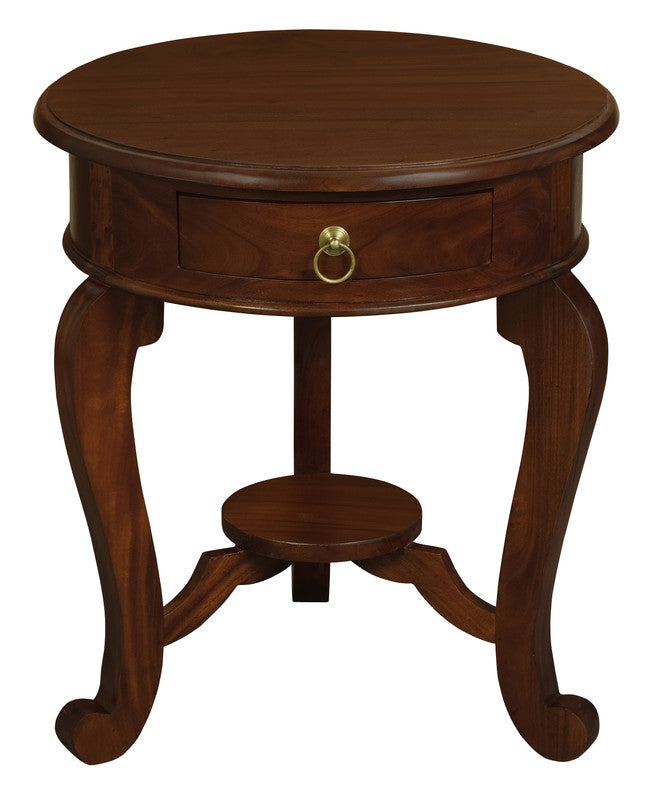 Round Cabriole Leg 1 Drawer Lamp Table (Mahogany) - Cosy Abode