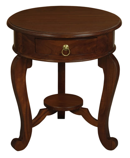 Round Cabriole Leg 1 Drawer Lamp Table (Mahogany) - Cosy Abode