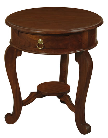 Round Cabriole Leg 1 Drawer Lamp Table (Mahogany) - Cosy Abode