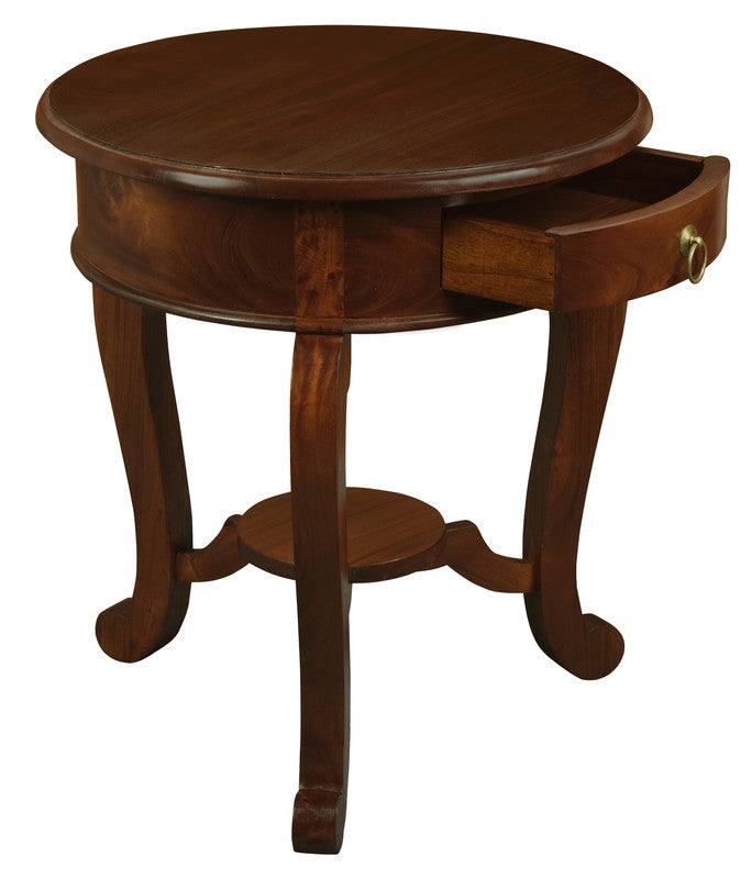 Round Cabriole Leg 1 Drawer Lamp Table (Mahogany) - Cosy Abode