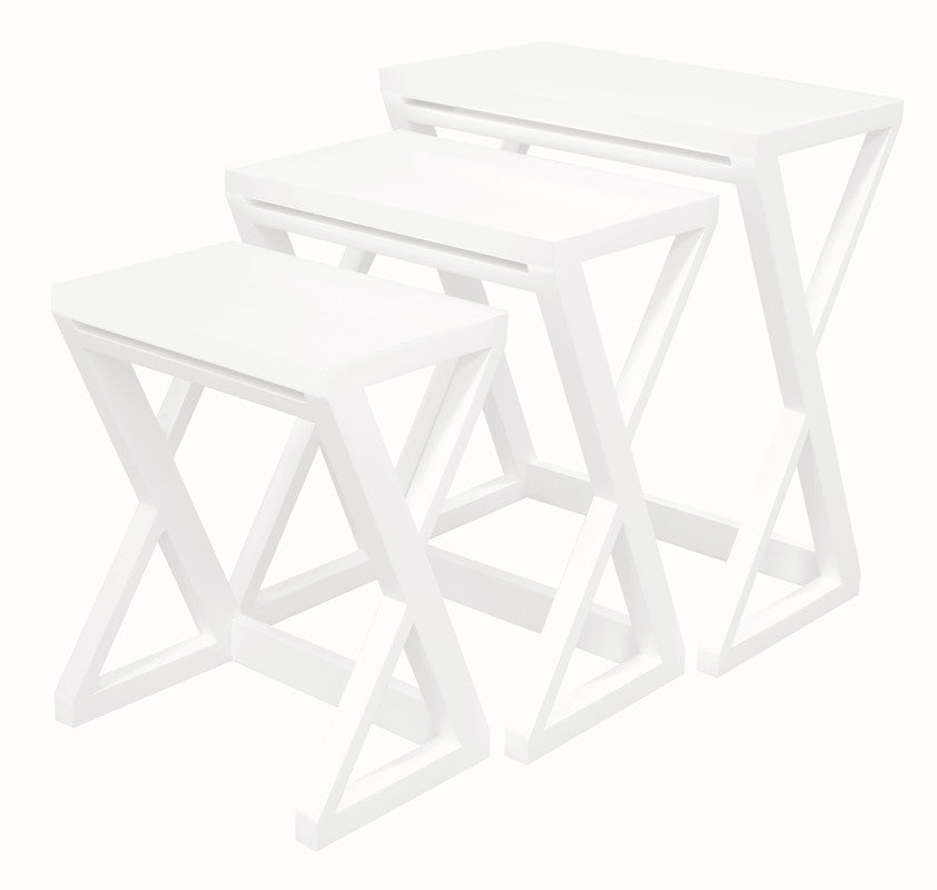 Manhattan Solid Mahogany Timber Nest of Tables - Set of 3 (White) - Cosy Abode