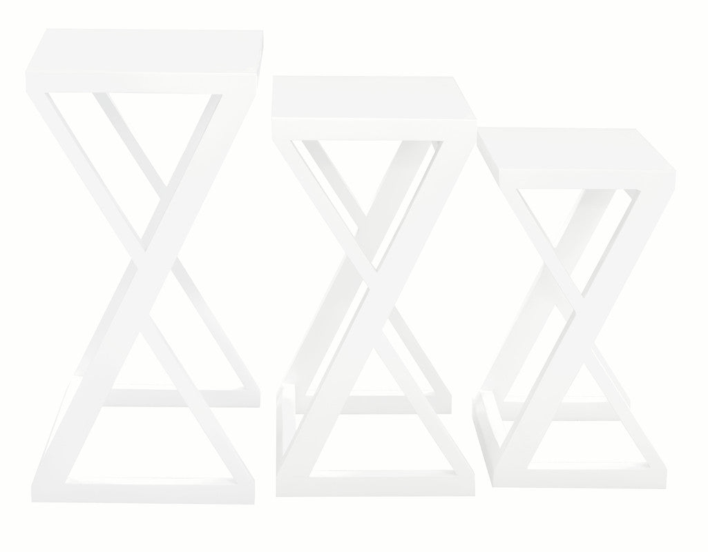 Manhattan Solid Mahogany Timber Nest of Tables - Set of 3 (White) - Cosy Abode