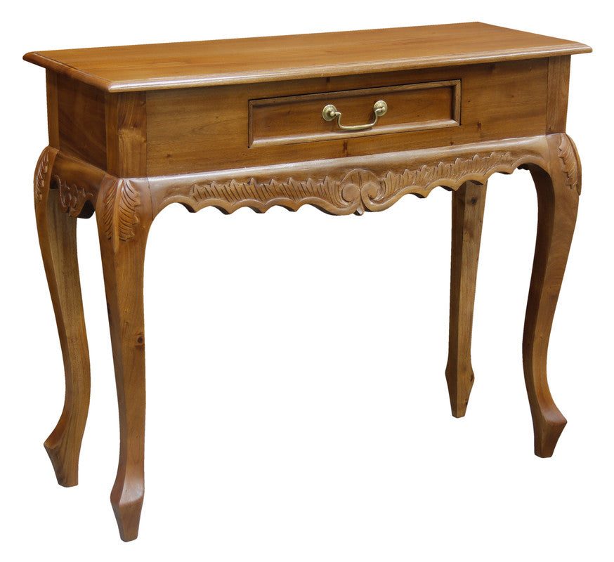 Sierra Carved 1 Drawer Sofa Table (Light Pecan) - Cosy Abode