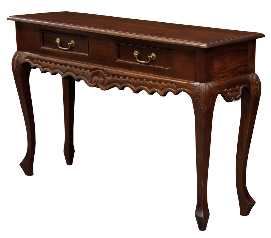 Seine 2 Drawer Carved Sofa Table (Mahogany) - Cosy Abode