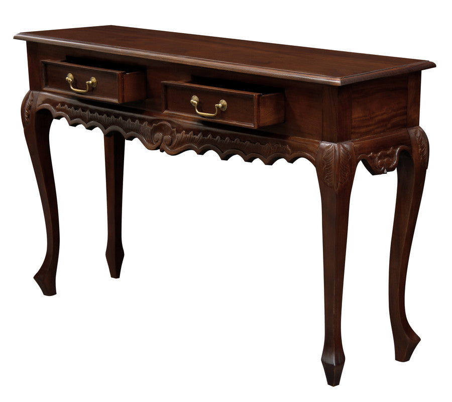 Seine 2 Drawer Carved Sofa Table (Mahogany) - Cosy Abode
