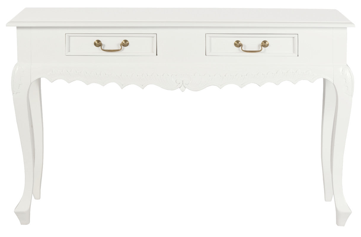 Seine 2 Drawer Carved Sofa Table (White) - Cosy Abode
