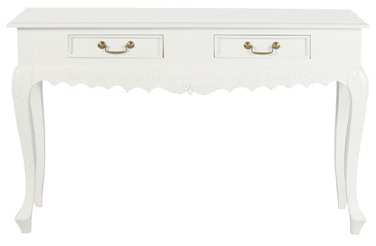 Seine 2 Drawer Carved Sofa Table (White) - Cosy Abode