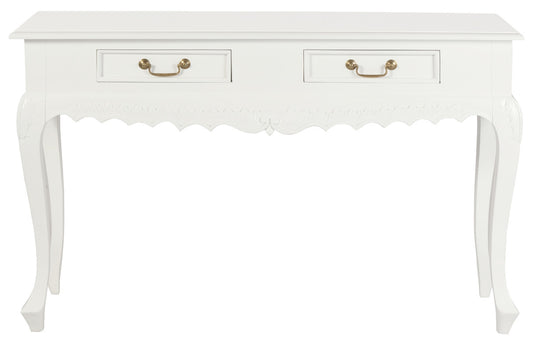 Seine 2 Drawer Carved Sofa Table (White) - Cosy Abode