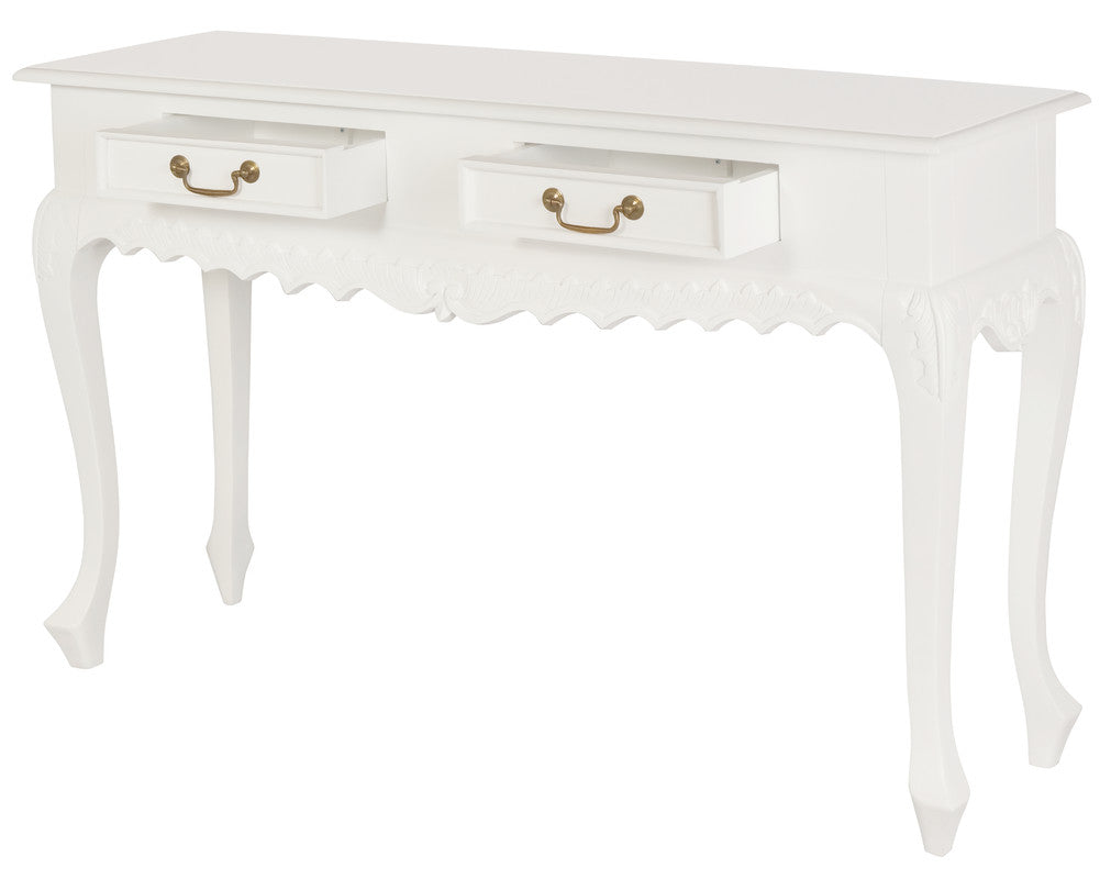 Seine 2 Drawer Carved Sofa Table (White) - Cosy Abode