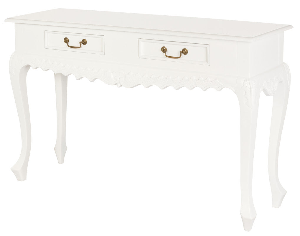 Seine 2 Drawer Carved Sofa Table (White) - Cosy Abode