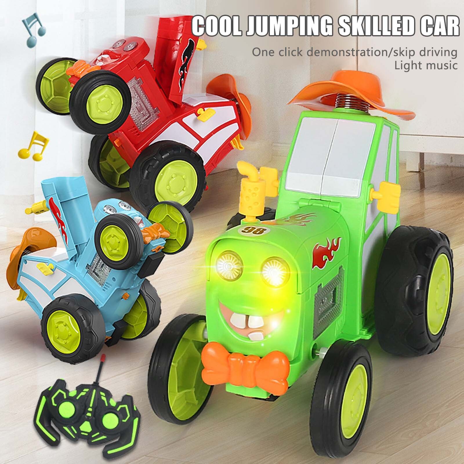 Green 360 Rotating Crazy Jumping Car with Light Music Remote Control RC Stunt Car AU - Cosy Abode