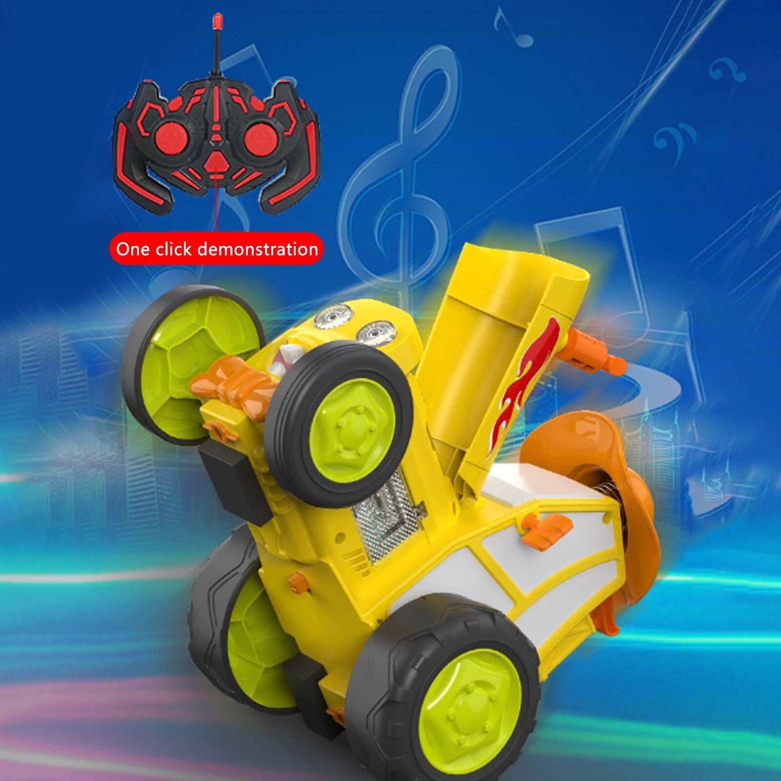 Yellow 360 Rotating Crazy Jumping Car with Light Music Remote Control RC Stunt Car AU - Cosy Abode