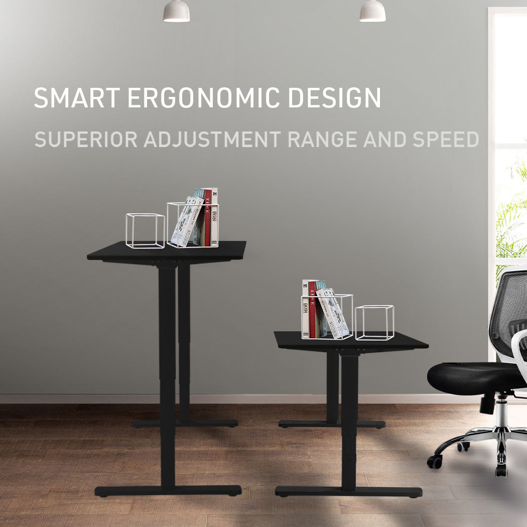 FORTIA Sit Stand Standing Desk, 120x60cm, 72-118cm Height Adjustable, 70kg Load, Black/Black Frame - Cosy Abode