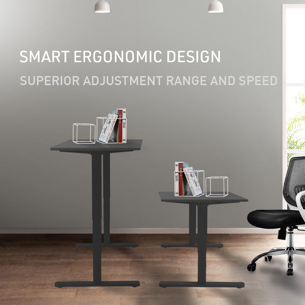 Fortia Sit To Stand Up Standing Desk, 140x60cm, 72-118cm Electric Height Adjustable, 70kg Load, Black/Black Frame - Cosy Abode