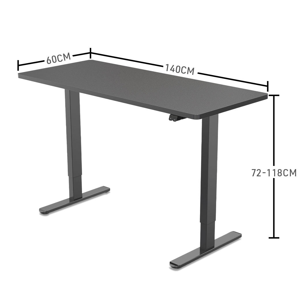 Fortia Sit To Stand Up Standing Desk, 140x60cm, 72-118cm Electric Height Adjustable, 70kg Load, Black/Black Frame - Cosy Abode