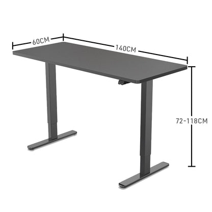 Fortia Sit To Stand Up Standing Desk, 140x60cm, 72-118cm Electric Height Adjustable, 70kg Load, Black/Black Frame - Cosy Abode