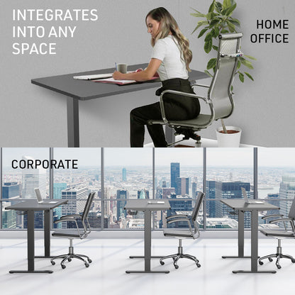 Fortia Sit To Stand Up Standing Desk, 140x60cm, 72-118cm Electric Height Adjustable, 70kg Load, Black/Black Frame - Cosy Abode