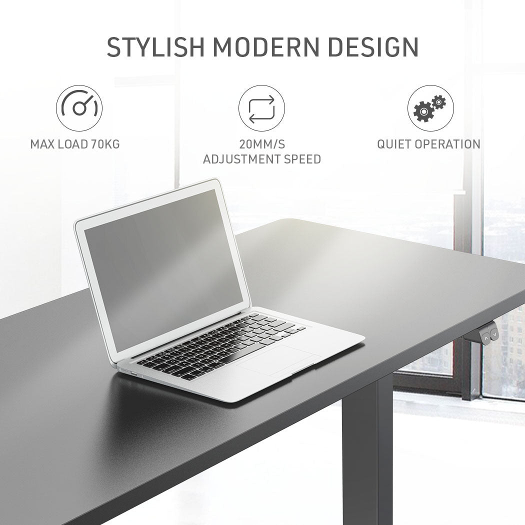 Fortia Sit To Stand Up Standing Desk, 140x60cm, 72-118cm Electric Height Adjustable, 70kg Load, Black/Black Frame - Cosy Abode