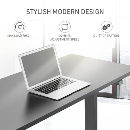 Fortia Sit To Stand Up Standing Desk, 140x60cm, 72-118cm Electric Height Adjustable, 70kg Load, Black/Black Frame - Cosy Abode