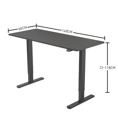 Fortia Sit To Stand Up Standing Desk, 140x60cm, 72-118cm Electric Height Adjustable, 70kg Rated Black/Black Frame - Cosy Abode