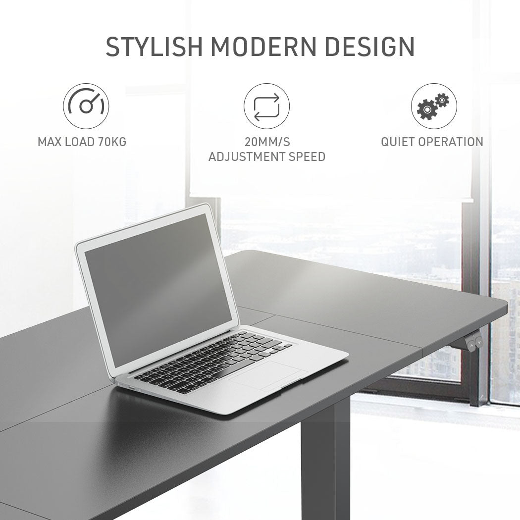 Fortia Sit To Stand Up Standing Desk, 140x60cm, 72-118cm Electric Height Adjustable, 70kg Rated Black/Black Frame - Cosy Abode