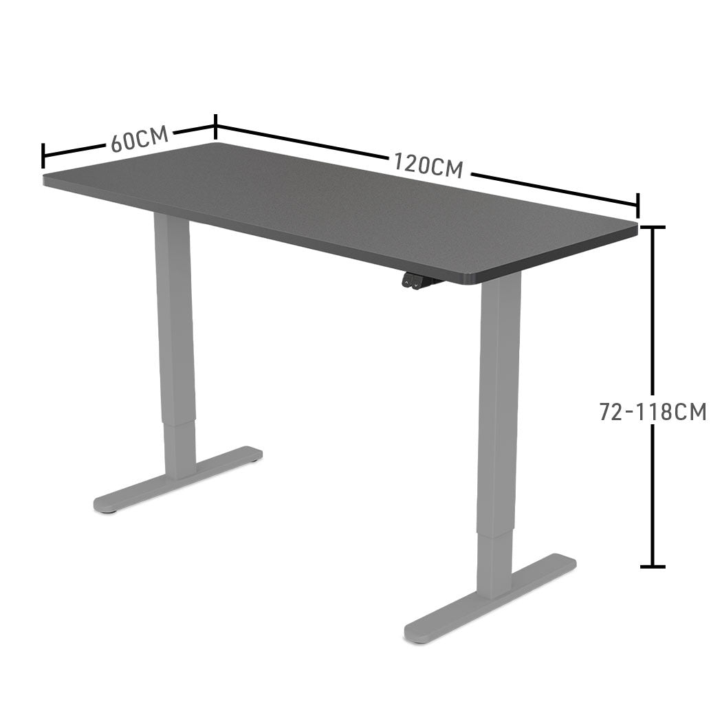 FORTIA Sit Stand Standing Desk, 120x60cm, 72-118cm Height Adjustable, 70kg Load, Black/Silver Frame - Cosy Abode