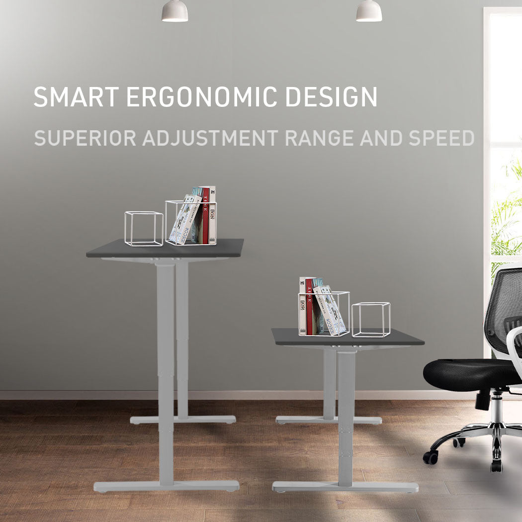Fortia Sit To Stand Up Standing Desk, 140x60cm, 72-118cm Electric Height Adjustable, 70kg Load, Black/Silver Frame - Cosy Abode