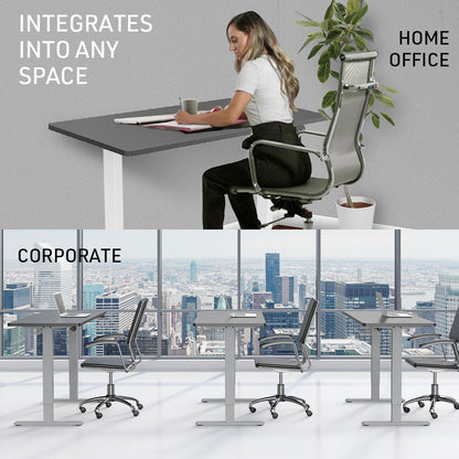 Fortia Sit To Stand Up Standing Desk, 140x60cm, 72-118cm Electric Height Adjustable, 70kg Load, Black/Silver Frame - Cosy Abode