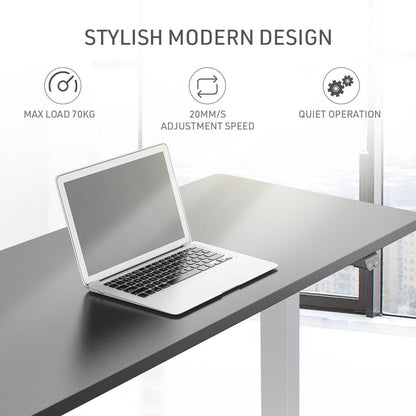 Fortia Sit To Stand Up Standing Desk, 140x60cm, 72-118cm Electric Height Adjustable, 70kg Load, Black/Silver Frame - Cosy Abode
