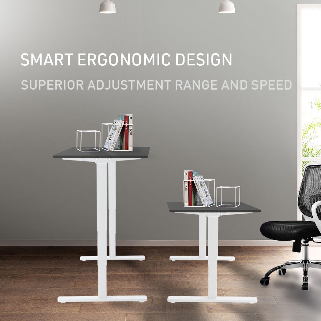 FORTIA Sit Stand Standing Desk, 120x60cm, 72-118cm Height Adjustable, 70kg Load, Black style/White Frame - Cosy Abode