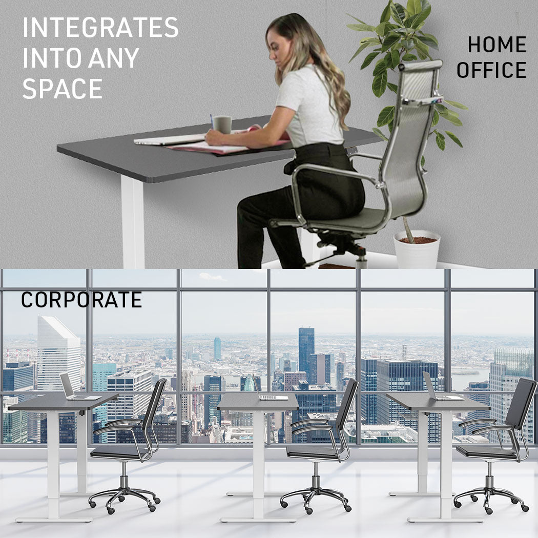 FORTIA Sit Stand Standing Desk, 120x60cm, 72-118cm Height Adjustable, 70kg Load, Black style/White Frame - Cosy Abode