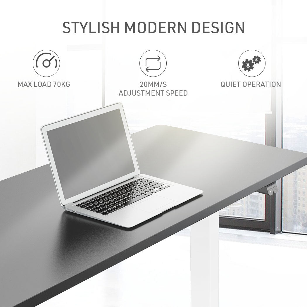 FORTIA Sit Stand Standing Desk, 120x60cm, 72-118cm Height Adjustable, 70kg Load, Black style/White Frame - Cosy Abode
