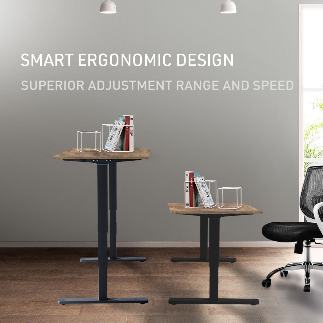 FORTIA Sit Stand Standing Desk, 120x60cm, 72-118cm Height Adjustable, 70kg Load, Oak style/Black Frame - Cosy Abode