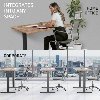 FORTIA Sit Stand Standing Desk, 120x60cm, 72-118cm Height Adjustable, 70kg Load, Oak style/Black Frame - Cosy Abode