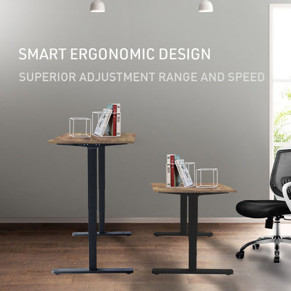 Fortia Sit To Stand Up Standing Desk, 140x60cm, 72-118cm Electric Height Adjustable, 70kg Load, Oak Style/Black Frame - Cosy Abode