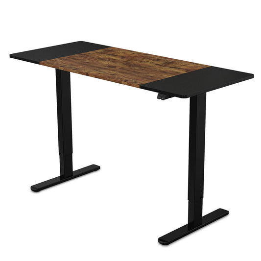 Fortia Sit To Stand Up Standing Desk, 140x60cm, 72-118cm Electric Height Adjustable, 70kg Rated, Oak Style/Black Frame - Cosy Abode