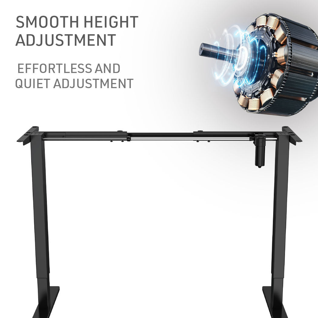 Fortia Sit To Stand Up Standing Desk, 140x60cm, 72-118cm Electric Height Adjustable, 70kg Rated, Oak Style/Black Frame - Cosy Abode
