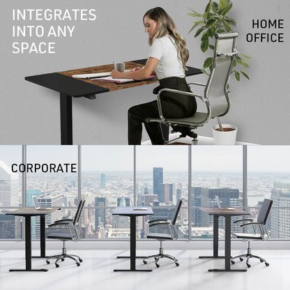 Fortia Sit To Stand Up Standing Desk, 140x60cm, 72-118cm Electric Height Adjustable, 70kg Rated, Oak Style/Black Frame - Cosy Abode