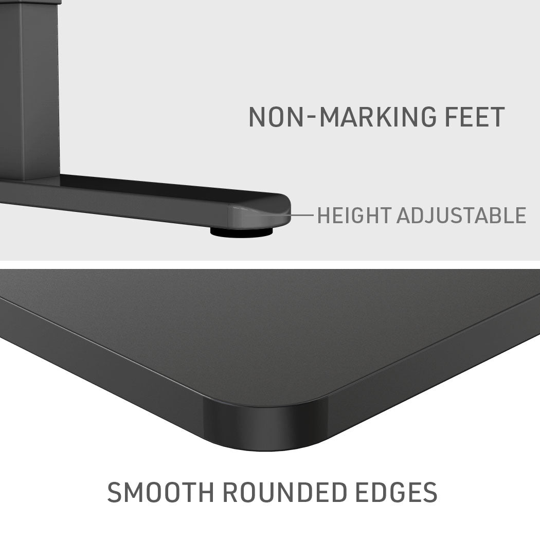 Fortia Sit To Stand Up Standing Desk, 140x60cm, 72-118cm Electric Height Adjustable, 70kg Rated, Oak Style/Black Frame - Cosy Abode