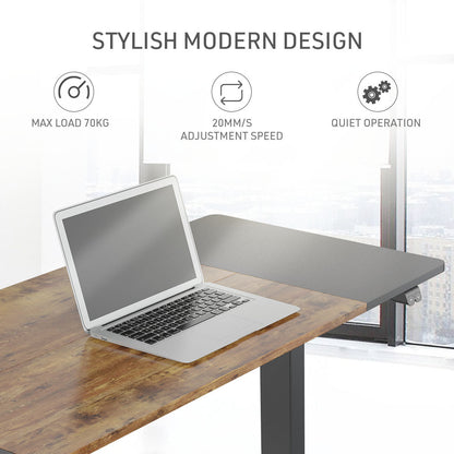Fortia Sit To Stand Up Standing Desk, 140x60cm, 72-118cm Electric Height Adjustable, 70kg Rated, Oak Style/Black Frame - Cosy Abode