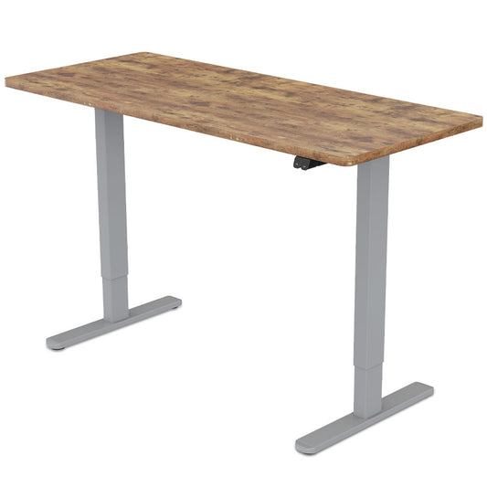 Fortia Sit To Stand Up Standing Desk, 120x60cm, 72-118cm Electric Height Adjustable, 70kg Load, Oak Style/Silver Frame - Cosy Abode