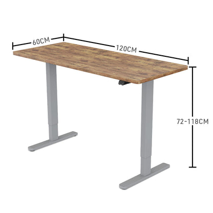 Fortia Sit To Stand Up Standing Desk, 120x60cm, 72-118cm Electric Height Adjustable, 70kg Load, Oak Style/Silver Frame - Cosy Abode
