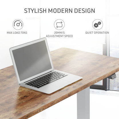 Fortia Sit To Stand Up Standing Desk, 120x60cm, 72-118cm Electric Height Adjustable, 70kg Load, Oak Style/Silver Frame - Cosy Abode
