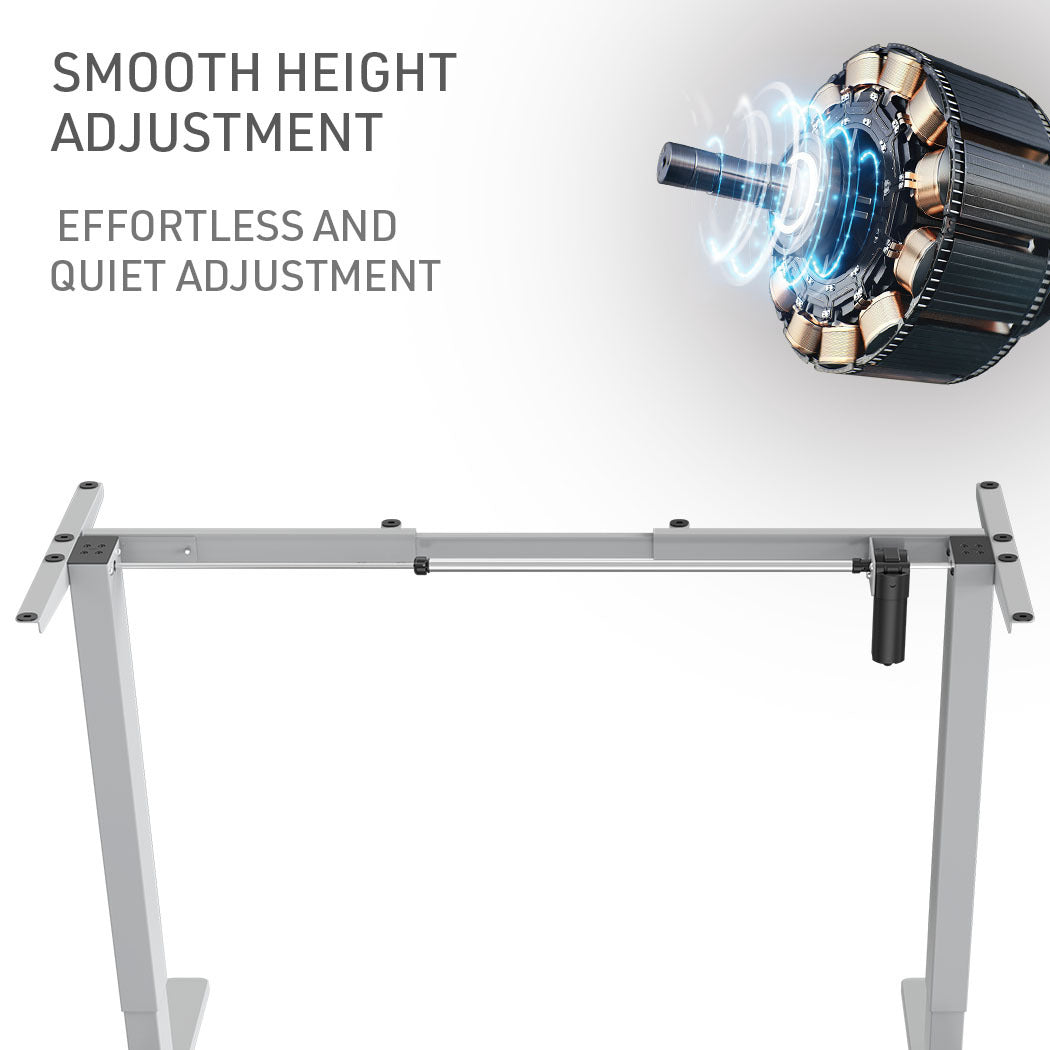 Fortia Sit To Stand Up Standing Desk, 140x60cm, 72-118cm Electric Height Adjustable, 70kg Load, Oak Style/Silver Frame - Cosy Abode