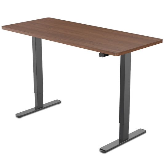 Fortia Sit To Stand Up Standing Desk, 120x60cm, 72-118cm Electric Height Adjustable, 70kg Load, Walnut Style/Black Frame - Cosy Abode