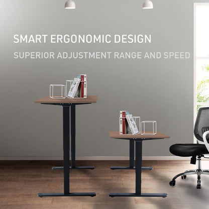 Fortia Sit To Stand Up Standing Desk, 120x60cm, 72-118cm Electric Height Adjustable, 70kg Load, Walnut Style/Black Frame - Cosy Abode