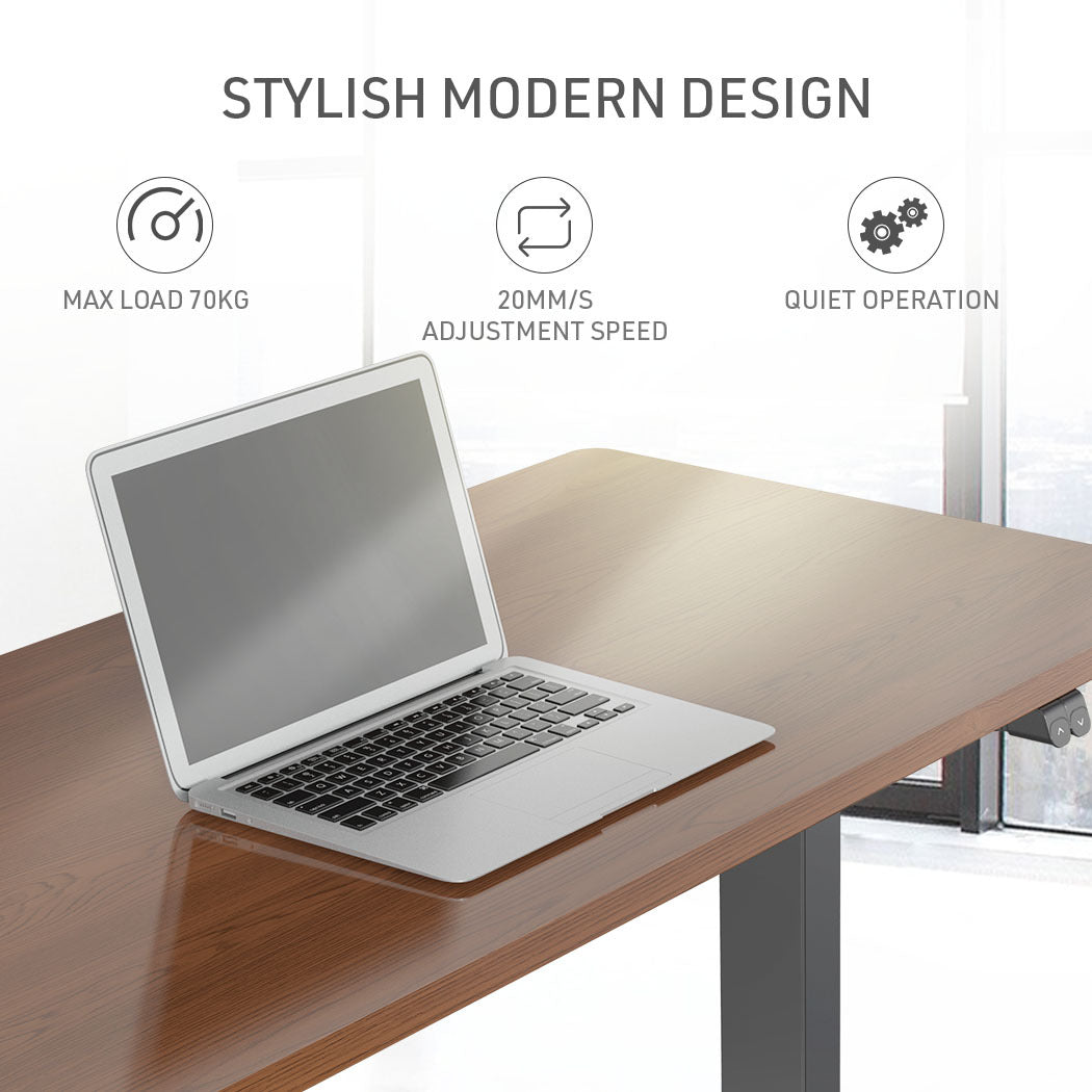 Fortia Sit To Stand Up Standing Desk, 120x60cm, 72-118cm Electric Height Adjustable, 70kg Load, Walnut Style/Black Frame - Cosy Abode