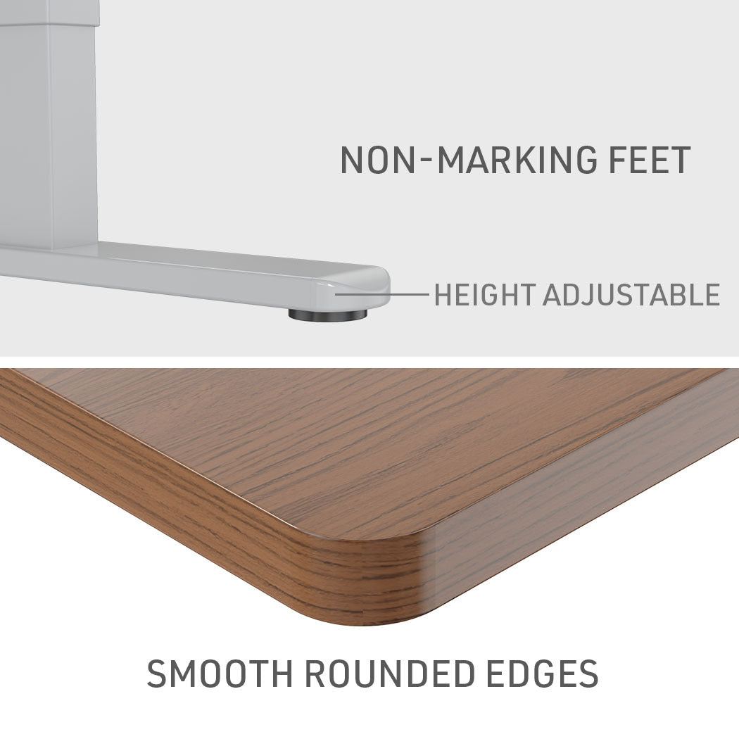 Fortia Sit To Stand Up Standing Desk, 120x60cm, 72-118cm Electric Height Adjustable, 70kg Load, Walnut Style/Silver Frame - Cosy Abode