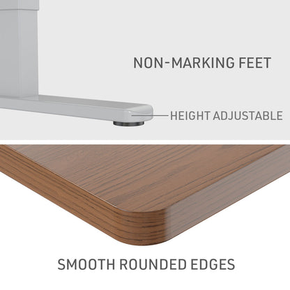 Fortia Sit To Stand Up Standing Desk, 120x60cm, 72-118cm Electric Height Adjustable, 70kg Load, Walnut Style/Silver Frame - Cosy Abode